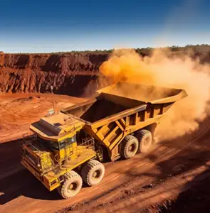 Home mining truck in open pit mine cropped